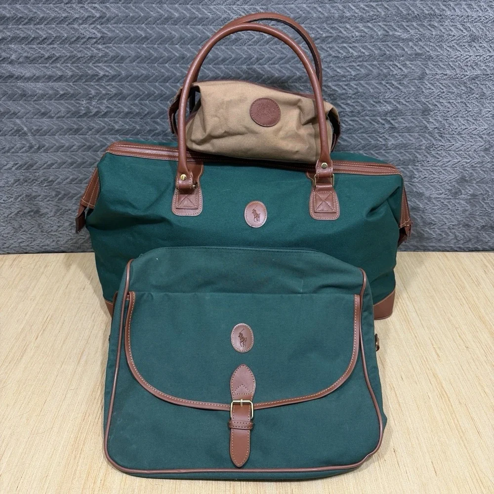 Vtg Polo Ralph Lauren Bag Canvas Weekender Duffle Messenger Toiletries Lot Of 3